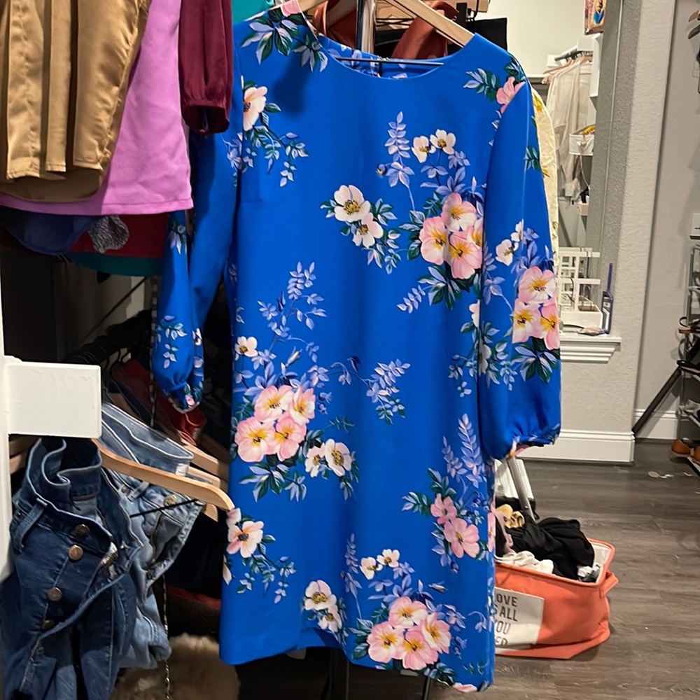 Ann Taylor blue floral long sleeve dress size 12